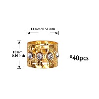 40 Pcs Golden Dreadlocks Beads Rhinestone Hair Rings Aluminum Adjustable Metal Hair Cuffs Beads Rings For Braids Hair Clip Decor