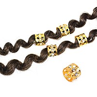 40 Pcs Golden Dreadlocks Beads Rhinestone Hair Rings Aluminum Adjustable Metal Hair Cuffs Beads Rings For Braids Hair Clip Decor