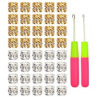 40 Pcs Dreadlocks Beads Rhinestone Hair Ring Aluminum Adjustable Metal Cuffs Hair Decorations Rings Clips 20 Pcs Golden And 20