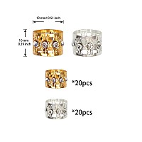 40 Pcs Dreadlocks Beads Rhinestone Hair Ring Aluminum Adjustable Metal Cuffs Hair Decorations Rings Clips 20 Pcs Golden And 20