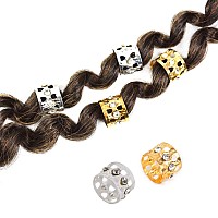 40 Pcs Dreadlocks Beads Rhinestone Hair Ring Aluminum Adjustable Metal Cuffs Hair Decorations Rings Clips 20 Pcs Golden And 20