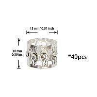 40 Pcs Silver Dreadlocks Beads Rhinestone Hair Rings Aluminum Adjustable Metal Hair Cuffs Beads Rings For Braids Hair Clip Decor