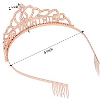 Aoprie Diane Birthday Crowns For Women Rose Gold Tiaras For Girls Crowns For Girls Rhinestone Crystal Decor Headband