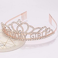 Aoprie Diane Birthday Crowns For Women Rose Gold Tiaras For Girls Crowns For Girls Rhinestone Crystal Decor Headband