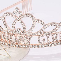 Aoprie Diane Birthday Crowns For Women Rose Gold Tiaras For Girls Crowns For Girls Rhinestone Crystal Decor Headband