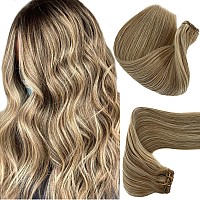 Sew In Hair Extensions Real Human Hair 24 Inch 120 Gram Balayage Hand Tied Weft Hair Extensions Blonde Sew In Hair Bundles Hair