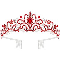 Didder Red Rhinestones Tiara Elegant Princess Crown With Combs Silver Tiaras For Women Girls Bridal Tiaras And Crowns For Women