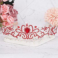 Didder Red Rhinestones Tiara Elegant Princess Crown With Combs Silver Tiaras For Women Girls Bridal Tiaras And Crowns For Women