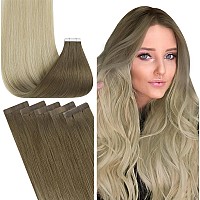 Fshine Tape In Hair Extensions Ash Brown To Platinum Blonde Tape In Human Hair Extensions Silky Straight Natural Remy Hair Invis