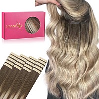 Wennalife Tape In Hair Extensions Human Hair 20Pcs 50G 16 Inch Sandy Brown To Platinum Blonde Remy Hair Extensions Straight Hum