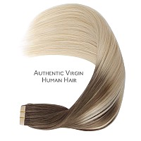 Wennalife Tape In Hair Extensions Human Hair 20Pcs 50G 16 Inch Sandy Brown To Platinum Blonde Remy Hair Extensions Straight Hum