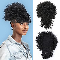 Fayasu Afro Puff Drawstring Ponytail With Bangs Short Ponytail Hair Extension Black Girl Kinky Curly Hair Clip In Bangs Updo Hai