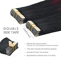 Wennalife Tape In Hair Extensions Human Hair 20Pcs 50G 14 Inch Ombre Jet Black To Burgundy Remy Hair Extensions Straight Human