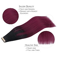 Wennalife Tape In Hair Extensions Human Hair 20Pcs 50G 14 Inch Ombre Jet Black To Burgundy Remy Hair Extensions Straight Human