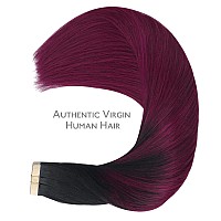 Wennalife Tape In Hair Extensions Human Hair 20Pcs 50G 14 Inch Ombre Jet Black To Burgundy Remy Hair Extensions Straight Human