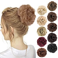 Morica 1Pcs Messy Hair Bun Hair Scrunchies Extension Curly Wavy Messy Synthetic Chignon For Women 24Natural Blonde