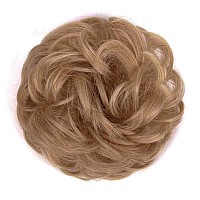 Morica 1Pcs Messy Hair Bun Hair Scrunchies Extension Curly Wavy Messy Synthetic Chignon For Women 24Natural Blonde