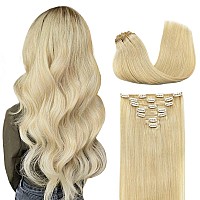 Doores Human Hair Extensions Clip In Bleach Blonde 120G 7Pcs 22 Inch Clip In Hair Extensions Real Natural Hair Extensions Straig