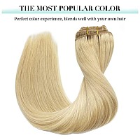 Doores Human Hair Extensions Clip In Bleach Blonde 120G 7Pcs 22 Inch Clip In Hair Extensions Real Natural Hair Extensions Straig