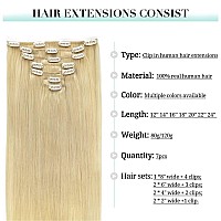 Doores Human Hair Extensions Clip In Bleach Blonde 120G 7Pcs 22 Inch Clip In Hair Extensions Real Natural Hair Extensions Straig