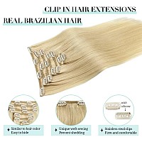 Doores Human Hair Extensions Clip In Bleach Blonde 120G 7Pcs 22 Inch Clip In Hair Extensions Real Natural Hair Extensions Straig