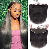 13X4 Frontal Striaght Hd Transparent Lace Frontals 12A Brazilian Virgin Human Hair Lace Frontal Closure Natural Black 13 4 L