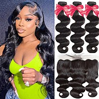 Body Wave Bundles With Frontal 14 16 1812 Free Part 100 Unprocessed Human Hair Brazilian Virgin Human Hair Weave And Ear To