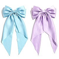 Susulu Blue Hair Bow Clips For Women Lilac Big Bows Metal Clips French Barrette With Long Tail Satin Ribbon Hairpin Lady Barrett