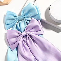 Susulu Blue Hair Bow Clips For Women Lilac Big Bows Metal Clips French Barrette With Long Tail Satin Ribbon Hairpin Lady Barrett