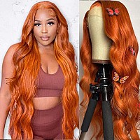 13X4 Orange Ginger Lace Front Wigs Human Hair Pre Plucked Body Wave Wig Brazilian Colored Human Hair Wigs For Black Women 180 D