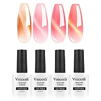 Vnicesli Rainbow Cat Eye Gel Nail Polish Set 4 Colors Icy Jelly Pink Cateye Magnet Gel Polish Kit Soak Off Sheer Pink Nail Poli