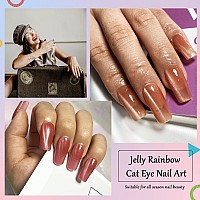 Vnicesli Rainbow Cat Eye Gel Nail Polish Set 4 Colors Icy Jelly Pink Cateye Magnet Gel Polish Kit Soak Off Sheer Pink Nail Poli