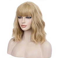 Beron 14 Inches Blonde Wig Short Curly Wig Women Girls Synthetic Wig Ash Blonde Wig With Bangs Wig Cap Included