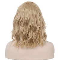 Beron 14 Inches Blonde Wig Short Curly Wig Women Girls Synthetic Wig Ash Blonde Wig With Bangs Wig Cap Included