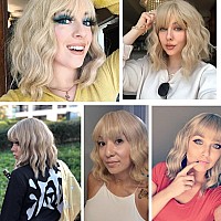 Beron 14 Inches Blonde Wig Short Curly Wig Women Girls Synthetic Wig Ash Blonde Wig With Bangs Wig Cap Included