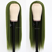 Qdtizer Green Hair Color Synthetic Hair No Lace Wigs For Fashion Women Olive Green Long Straight Hair Wig Heat Resistant Fiber