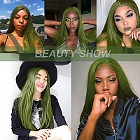 Qdtizer Green Hair Color Synthetic Hair No Lace Wigs For Fashion Women Olive Green Long Straight Hair Wig Heat Resistant Fiber