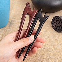 Noverlife 2Pcs U Shape Wooden Hair Sticks Handmade Carved Ebony Sandalwood French Hair Forks With Cute Cat Kitty Design 2Pro