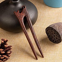 Noverlife 2Pcs U Shape Wooden Hair Sticks Handmade Carved Ebony Sandalwood French Hair Forks With Cute Cat Kitty Design 2Pro