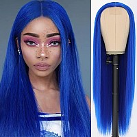 Aubree Klein Blue Synthetic Wigs Long No Lace Front Synthetic Wigs For Women Natural Straight Hair Replacement Wig Breathable Gl