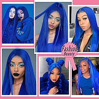 Aubree Klein Blue Synthetic Wigs Long No Lace Front Synthetic Wigs For Women Natural Straight Hair Replacement Wig Breathable Gl