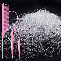 Tsmaddts Clear Small Rubber Hair Ties Set With French Braid Tool And Rat Tail Comb 1000Pcs Hair Elastics Pink