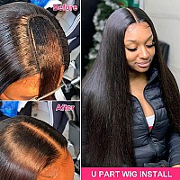 Sooolavely 24 Inch U Part Human Hair Wigs For Black Women Straight Beginner Friendly Unprocessed Brazilian Virgin Human Hair Wig