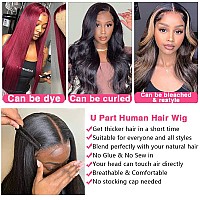 Sooolavely 24 Inch U Part Human Hair Wigs For Black Women Straight Beginner Friendly Unprocessed Brazilian Virgin Human Hair Wig