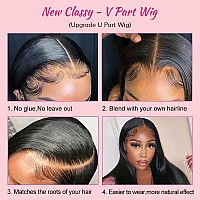 Amznlady V Part Wigs Straight Brazilian Virgin Human Hair Wigs For Black Women Upgrade U Part Wigs Glueless Full Head Clip In Ha