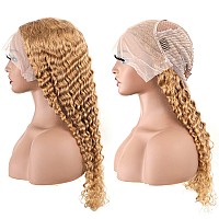 Bly Light Brown Colored 10A Human Hair Blonde Wig Lace Front For Women 13X4 Hd Transparent Pre Plucked Deep Wave Curly Glueless