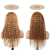 Bly Light Brown Colored 10A Human Hair Blonde Wig Lace Front For Women 13X4 Hd Transparent Pre Plucked Deep Wave Curly Glueless