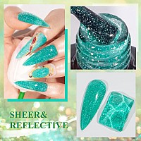 Mizhse Jelly Reflective Glitter Gel Nail Polish Kit Flash Disco Diamond Sheer Gel Polish Sparkle 12Pcs Translucent Soak Off Uv