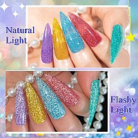 Mizhse Jelly Reflective Glitter Gel Nail Polish Kit Flash Disco Diamond Sheer Gel Polish Sparkle 12Pcs Translucent Soak Off Uv