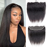 Odir 13X4 Lace Closure Frontal 180 Density Kinky Straight Brazilian Human Hair 18 Inch Unprocessed 9A Yaki Straight Virgin Hair